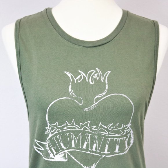 Bella Canvas Olive Green Humanity Heart Thorns Graphic Tank Top Women’s Size M - Picture 2 of 16